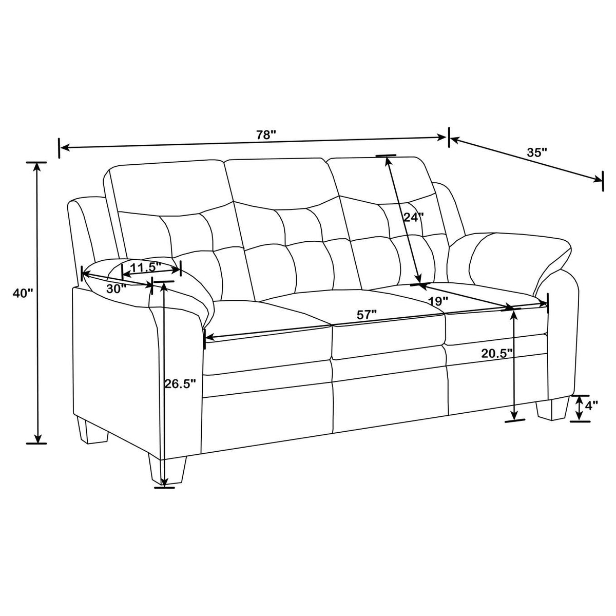 506551 Finley Upholstered Padded Arm Tufted Sofa Black