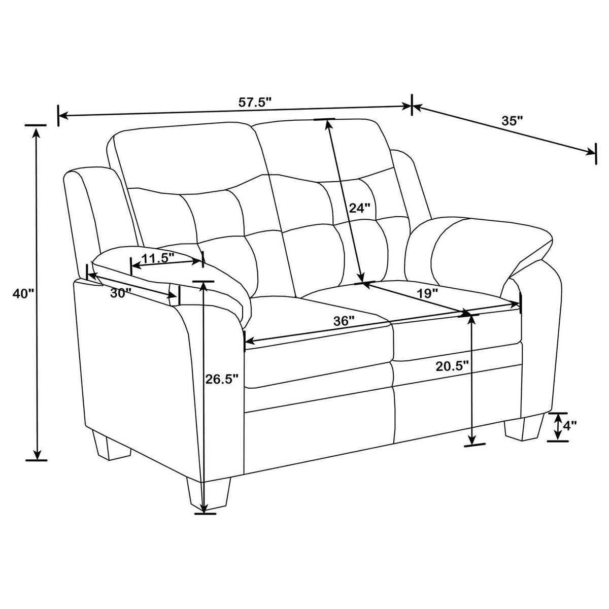 506552 Finley Upholstered Padded Arm Tufted Loveseat Black