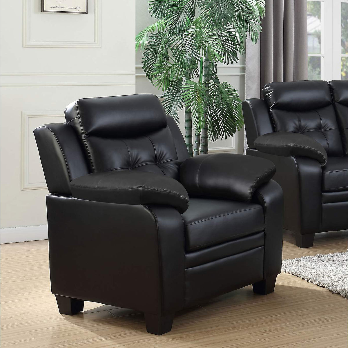 506553 Finley Upholstered Padded Arm Tufted Accent Chair Black