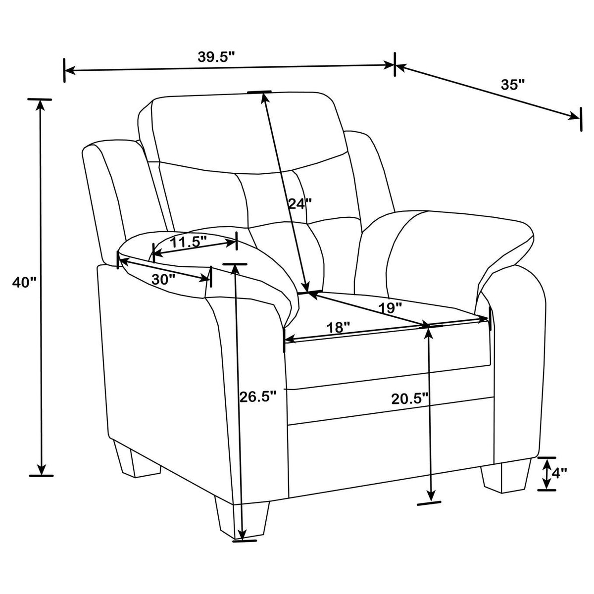 506553 Finley Upholstered Padded Arm Tufted Accent Chair Black