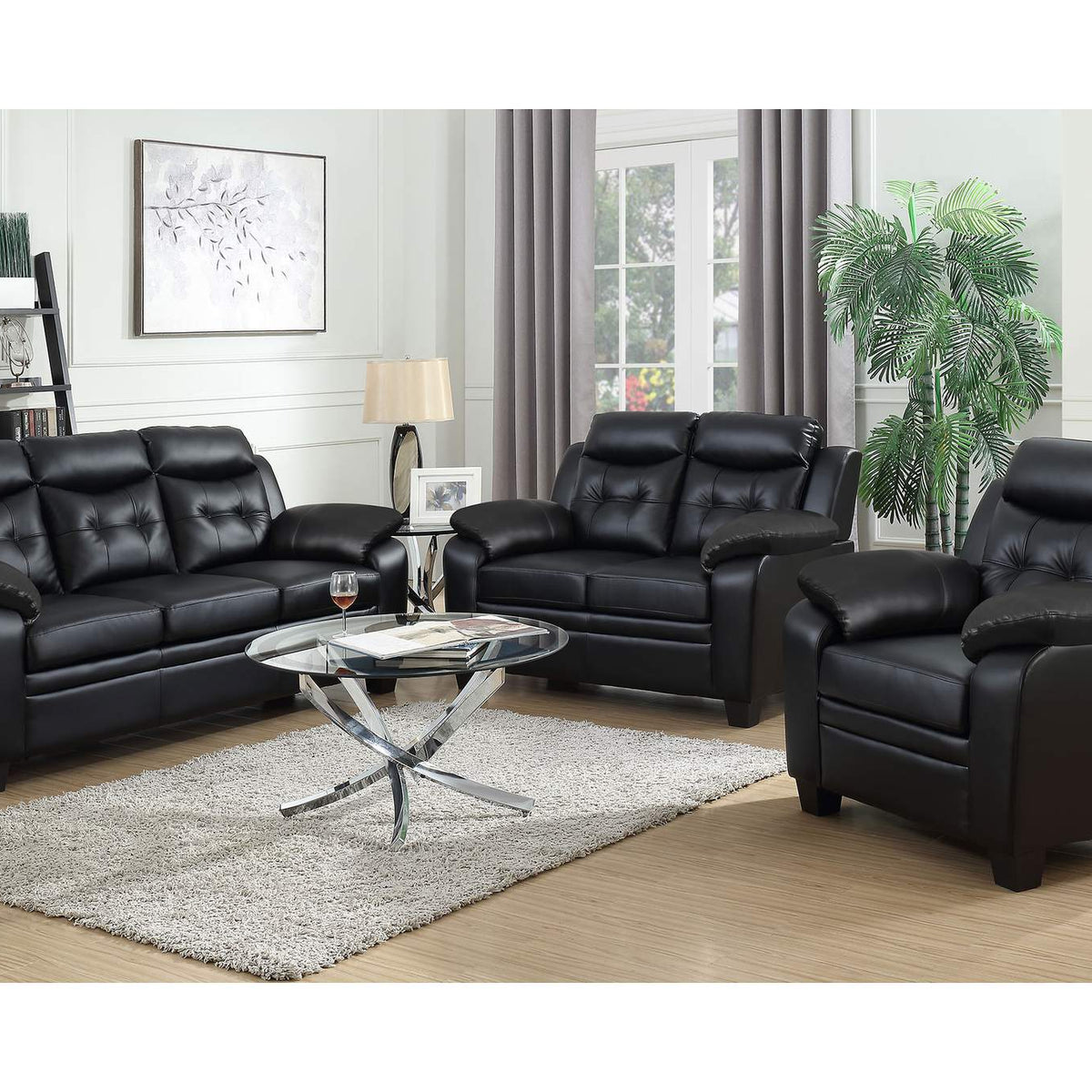 506553 Finley Upholstered Padded Arm Tufted Accent Chair Black