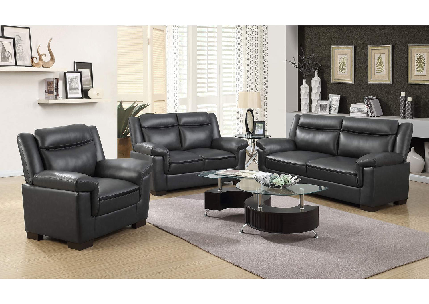 Arabella 3-piece Upholstered Padded Arm Sofa Set Grey