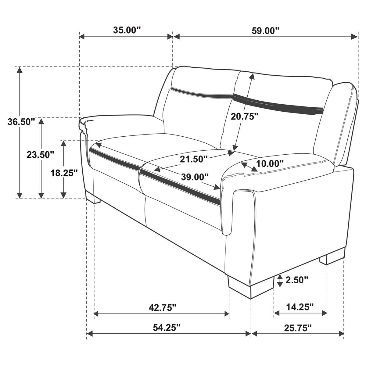 506592 Arabella Upholstered Padded Arm Loveseat Grey
