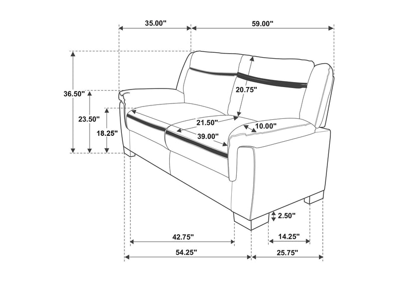 506592 Arabella Upholstered Padded Arm Loveseat Grey