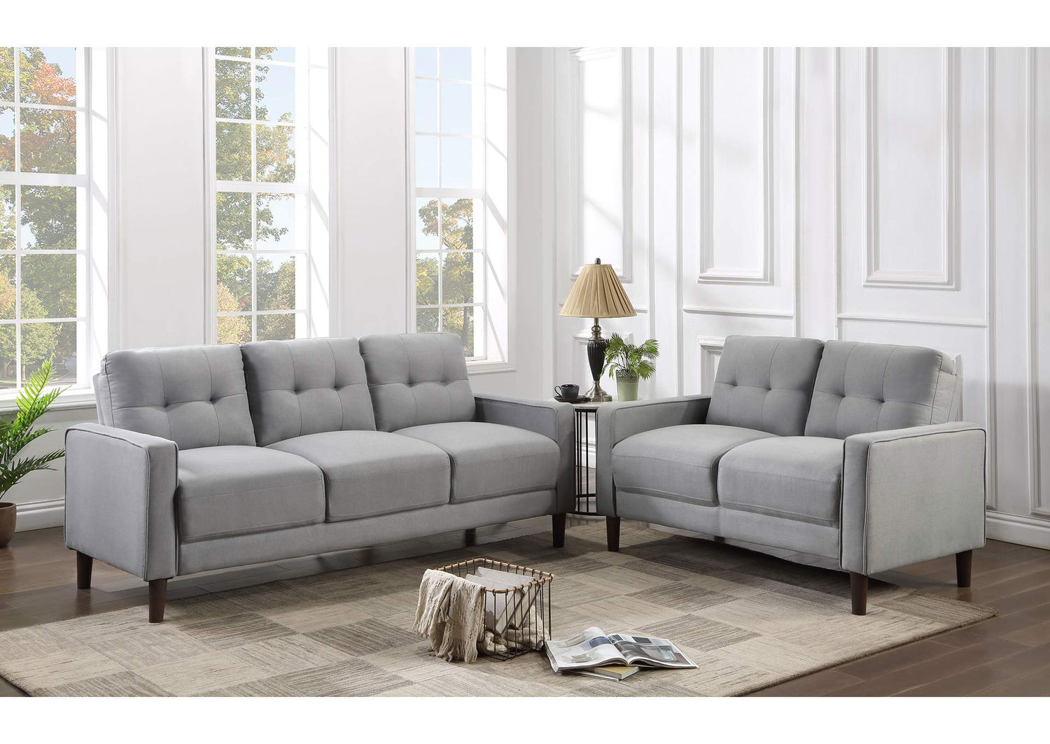 Bowen 2-piece Upholstered Track Arm Tufted Sofa Set Grey