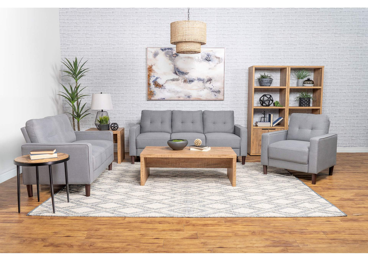 Bowen 3-piece Upholstered Track Arm Tufted Sofa Set Grey