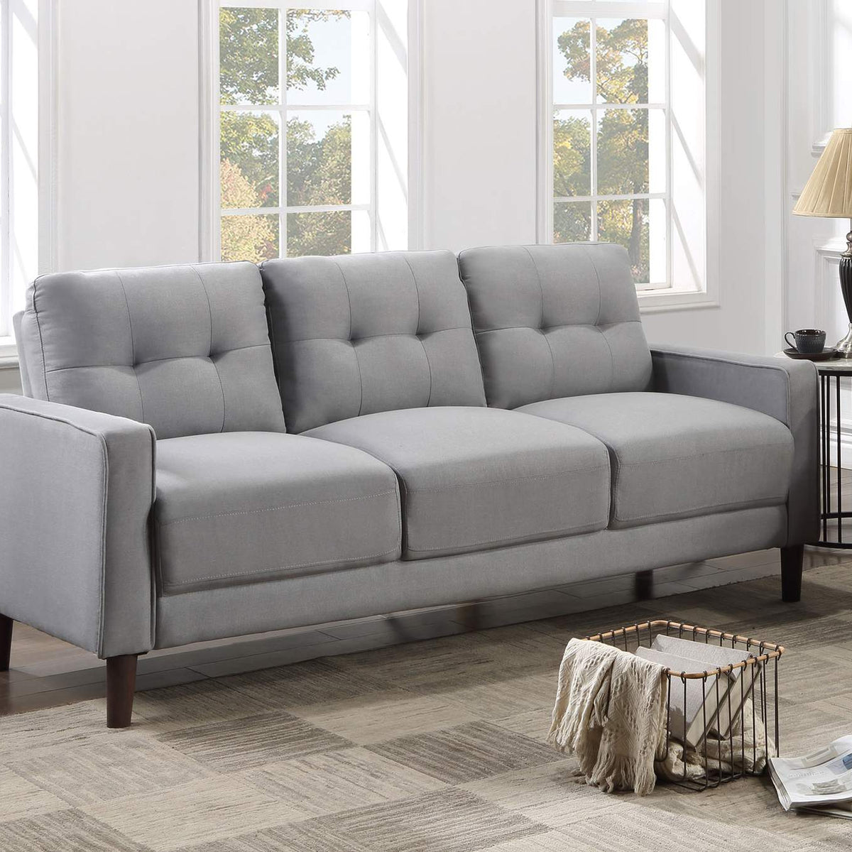 506781 Bowen Upholstered Track Arm Tufted Sofa Grey