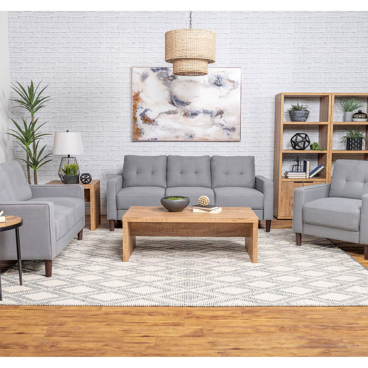 506781 Bowen Upholstered Track Arm Tufted Sofa Grey