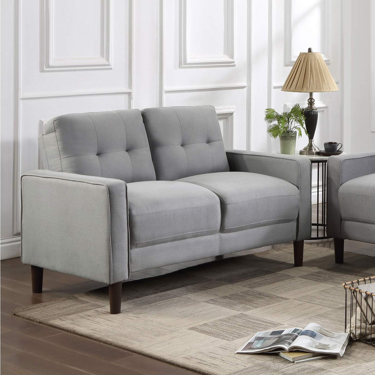 506782 Bowen Upholstered Track Arm Tufted Loveseat Grey