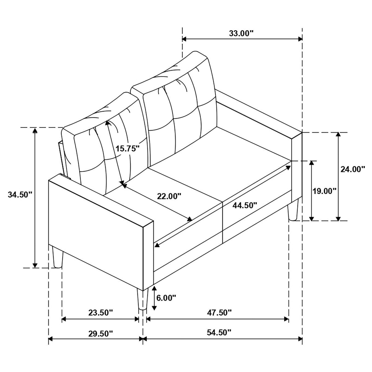 506782 Bowen Upholstered Track Arm Tufted Loveseat Grey