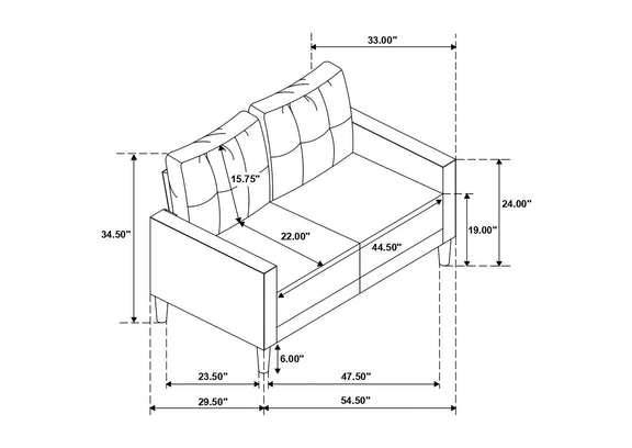 506782 Bowen Upholstered Track Arm Tufted Loveseat Grey