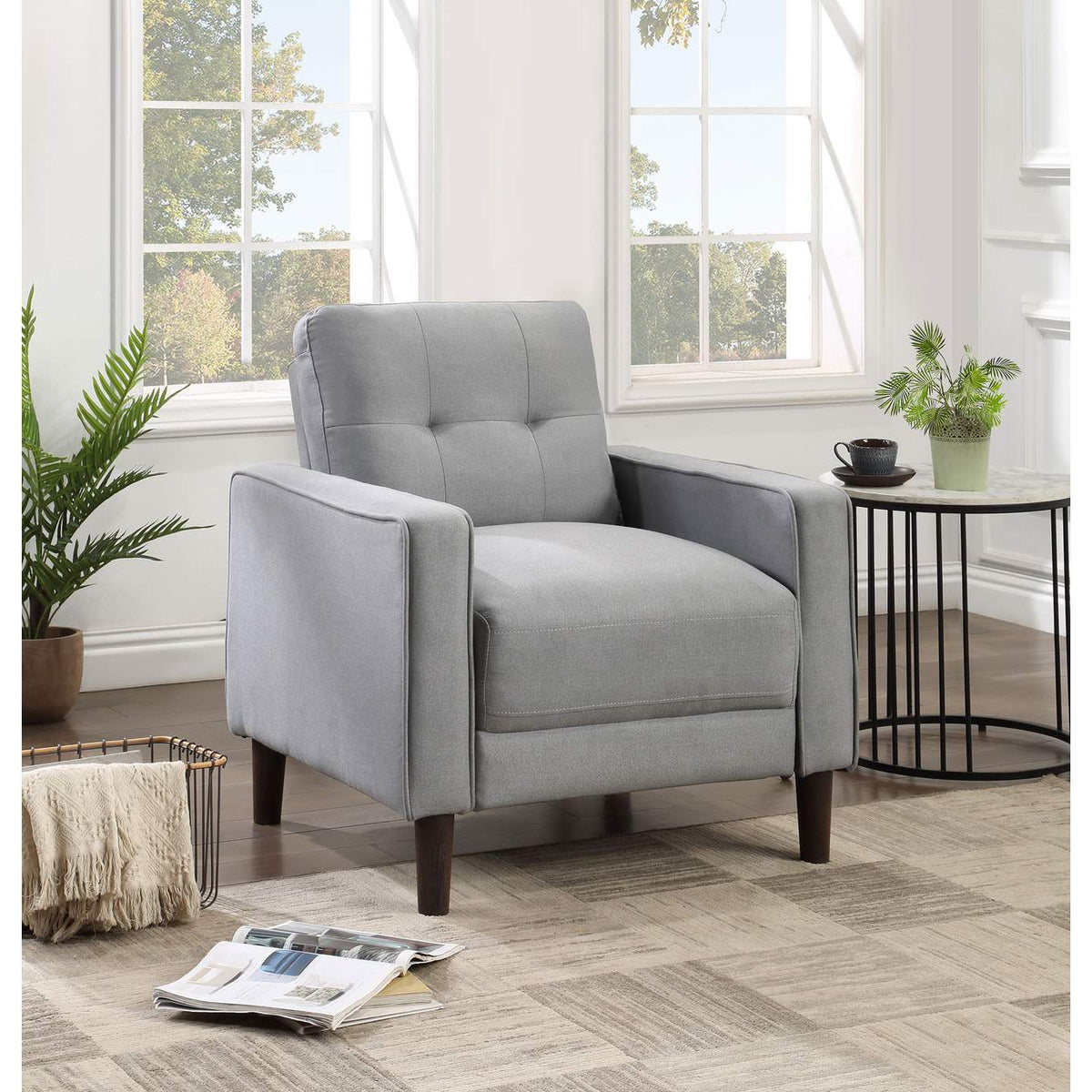 506783 Bowen Upholstered Track Arm Tufted Accent Chair Grey