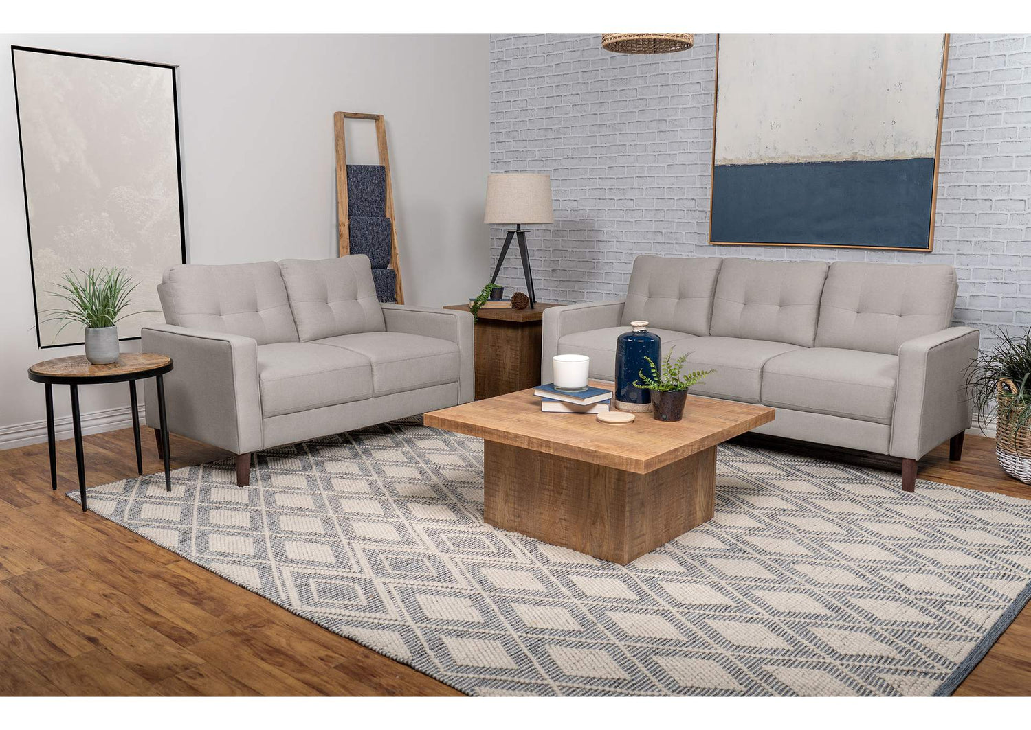 Bowen 2-piece Upholstered Track Arm Tufted Sofa Set Beige