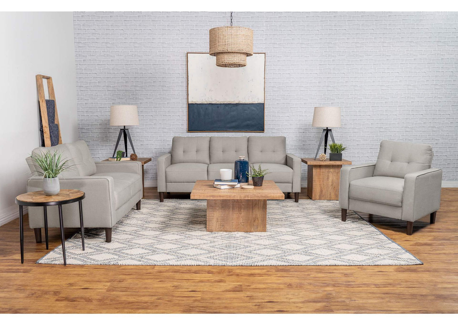 Bowen 3-piece Upholstered Track Arm Tufted Sofa Set Beige