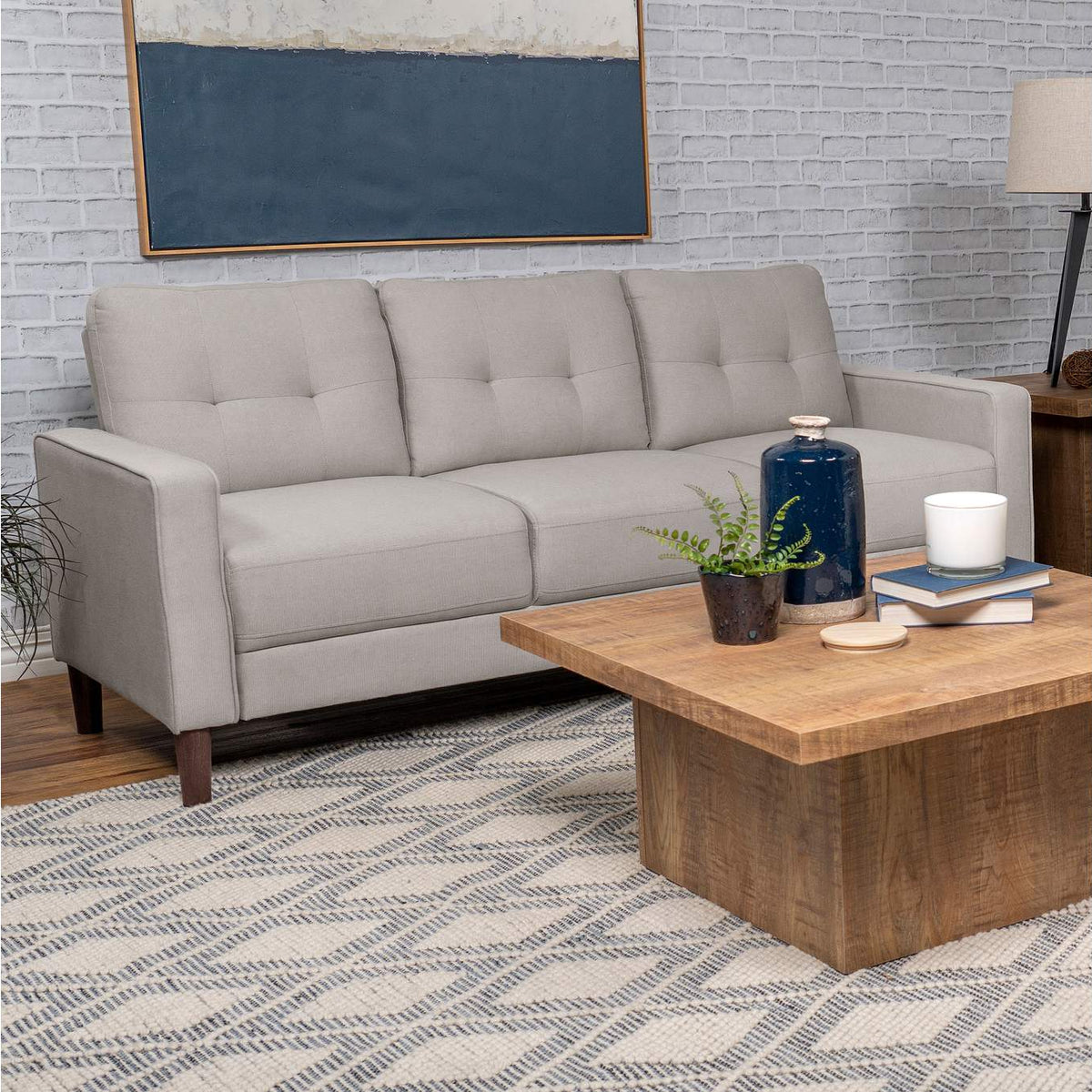 506785 Bowen Upholstered Track Arm Tufted Sofa Beige