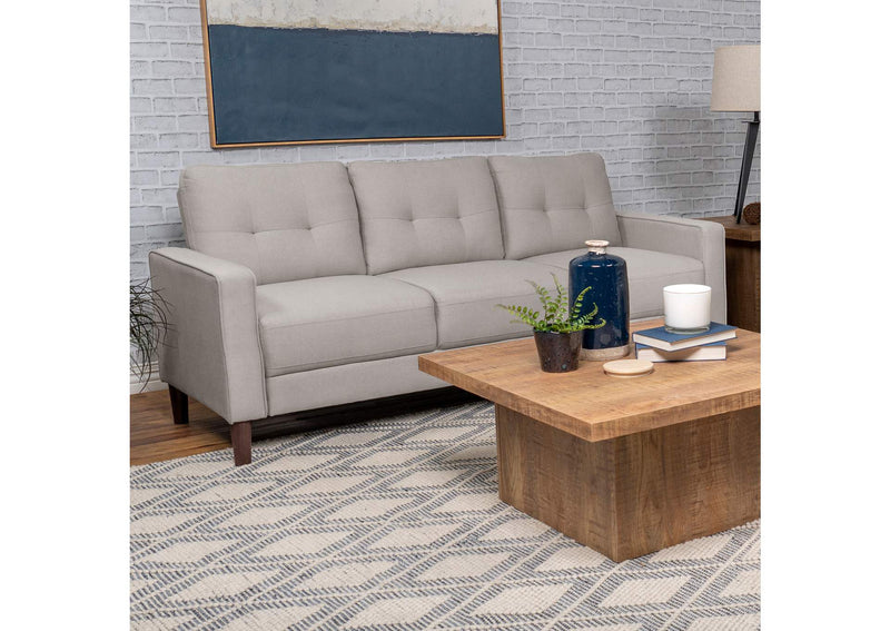506785 Bowen Upholstered Track Arm Tufted Sofa Beige