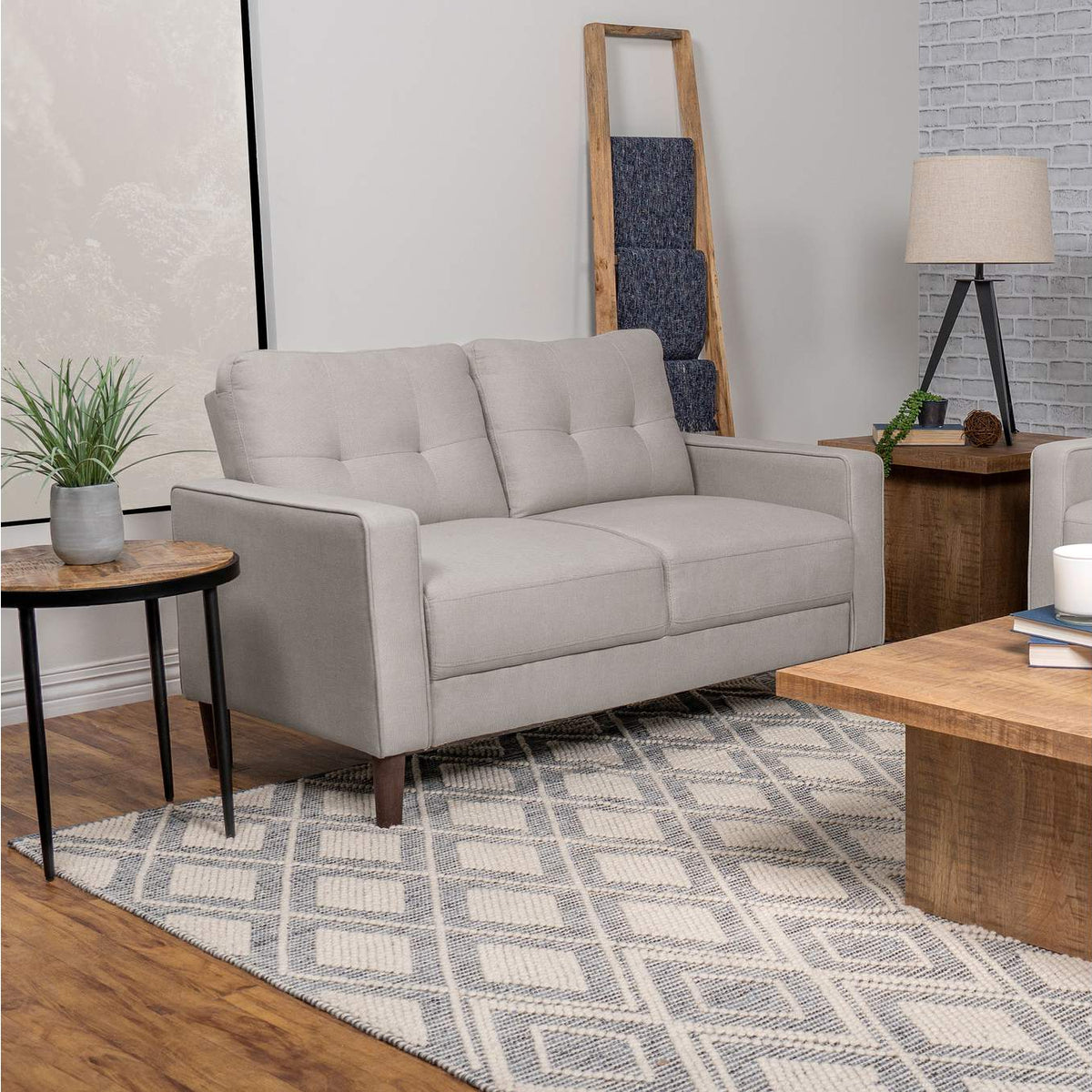 506786 Bowen Upholstered Track Arm Tufted Loveseat Beige