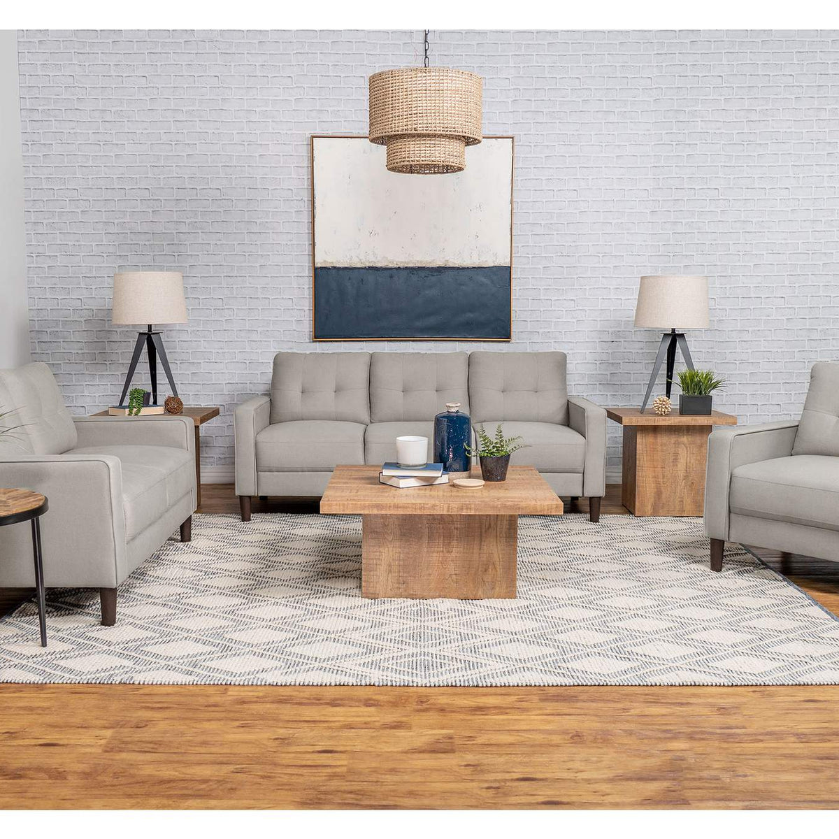 506786 Bowen Upholstered Track Arm Tufted Loveseat Beige