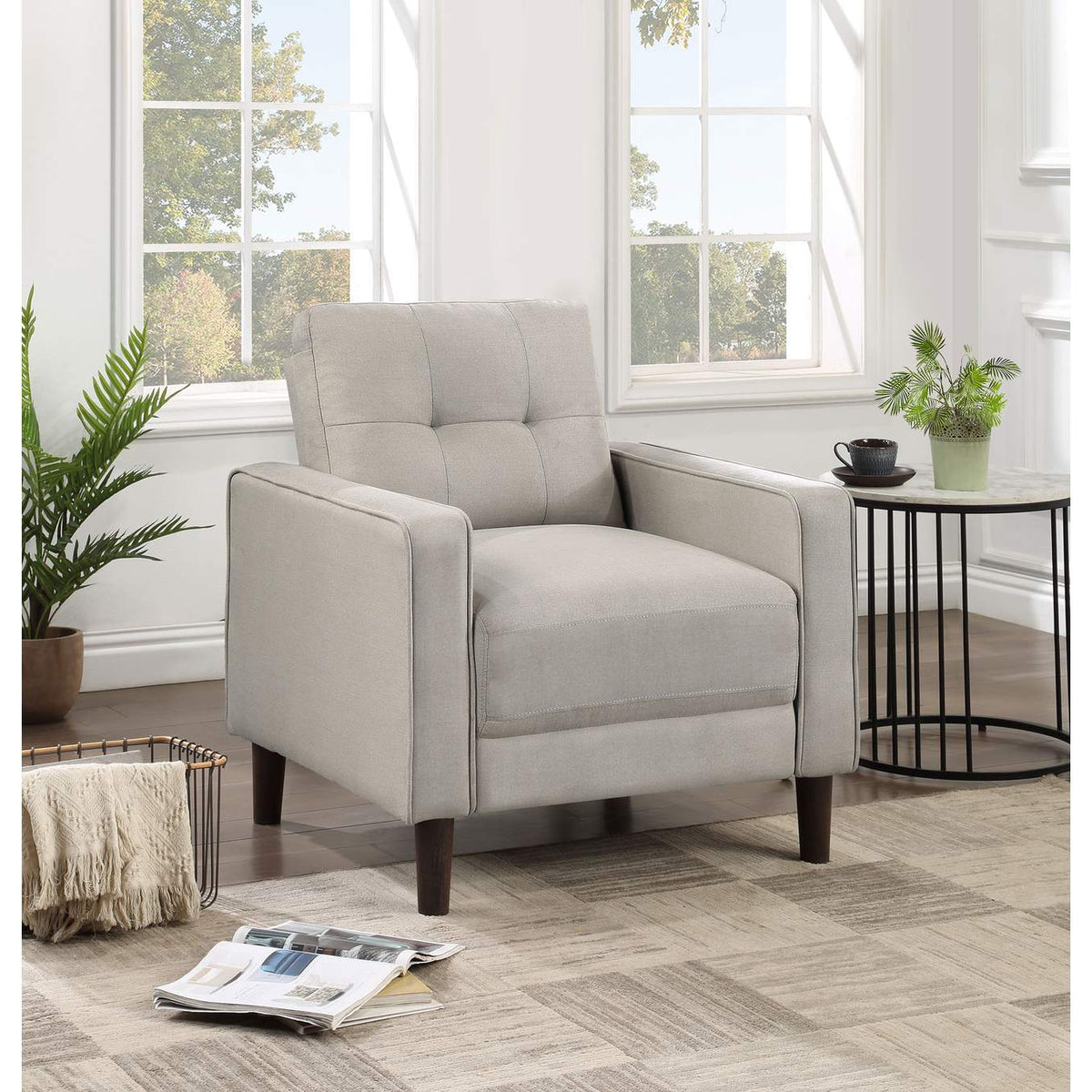506787 Bowen Upholstered Track Arm Tufted Accent Chair Beige