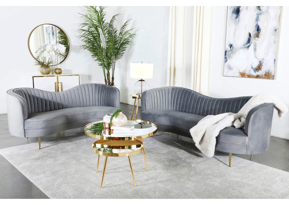 Sophia 2-piece Upholstered Channel Tufted Sofa Set Grey