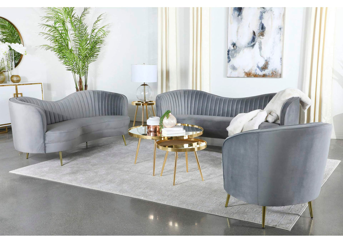 Sophia 3-piece Upholstered Channel Tufted Sofa Set Grey