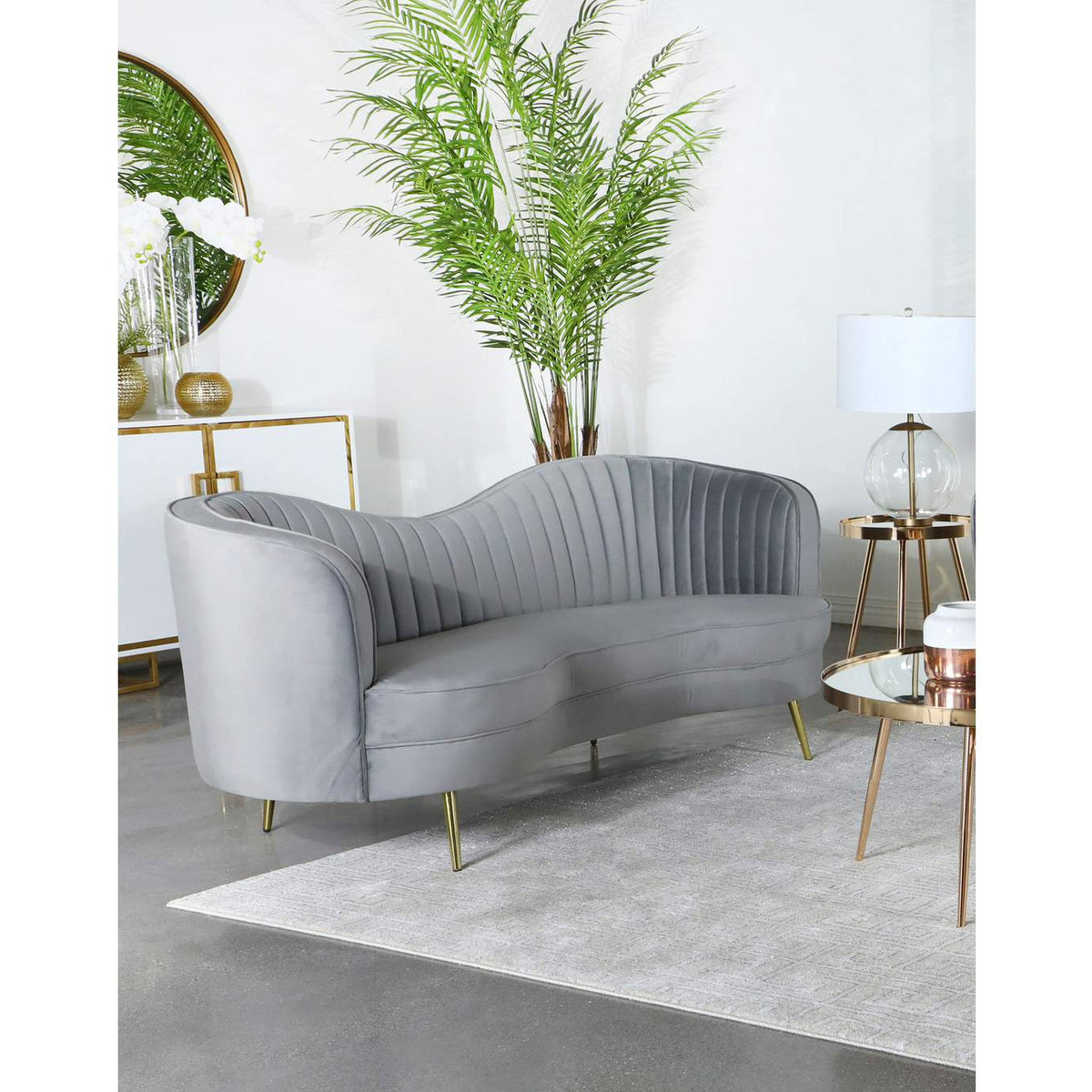 506864 Sophia Upholstered Channel Tufted Sofa Grey