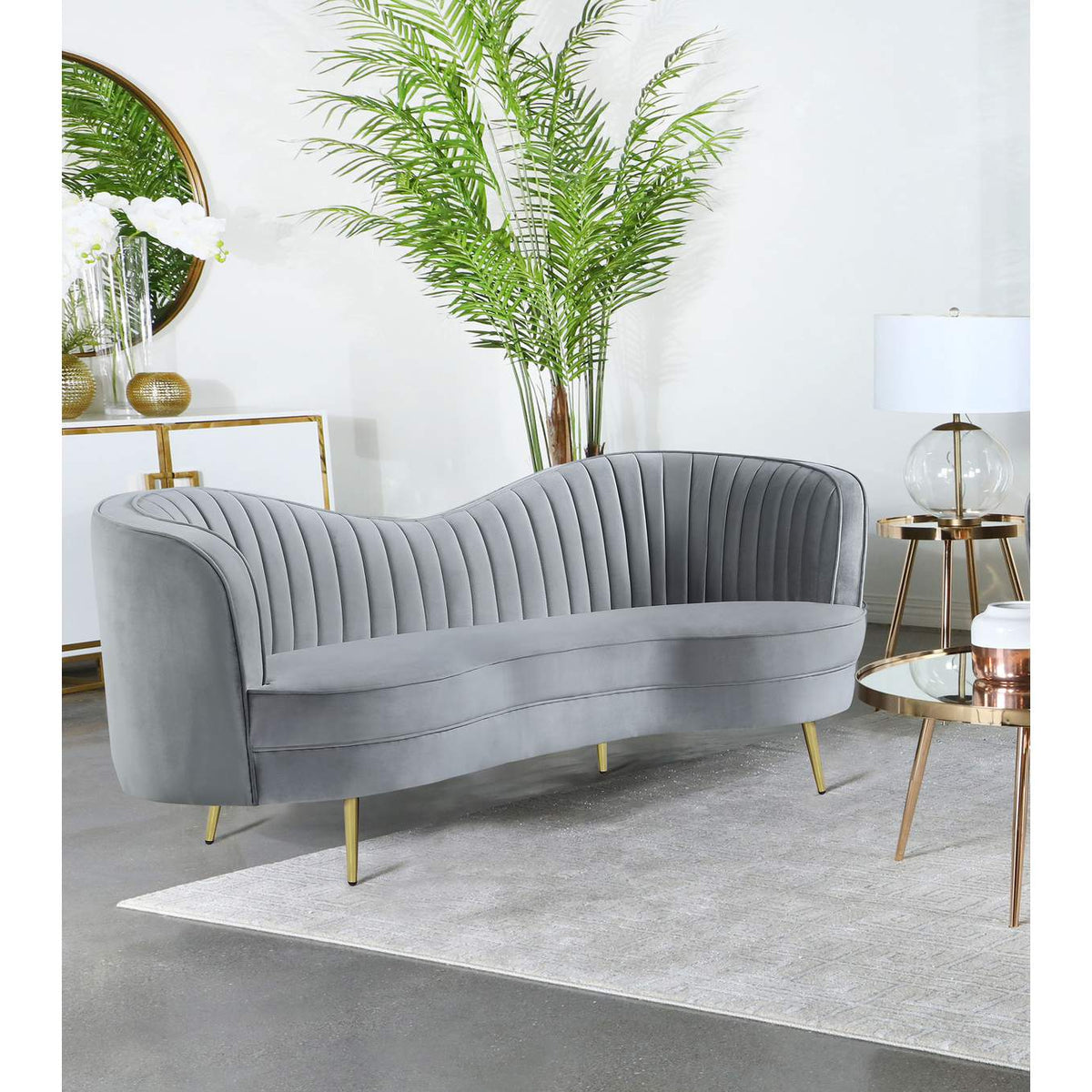506865 Sophia Upholstered Channel Tufted Loveseat Grey