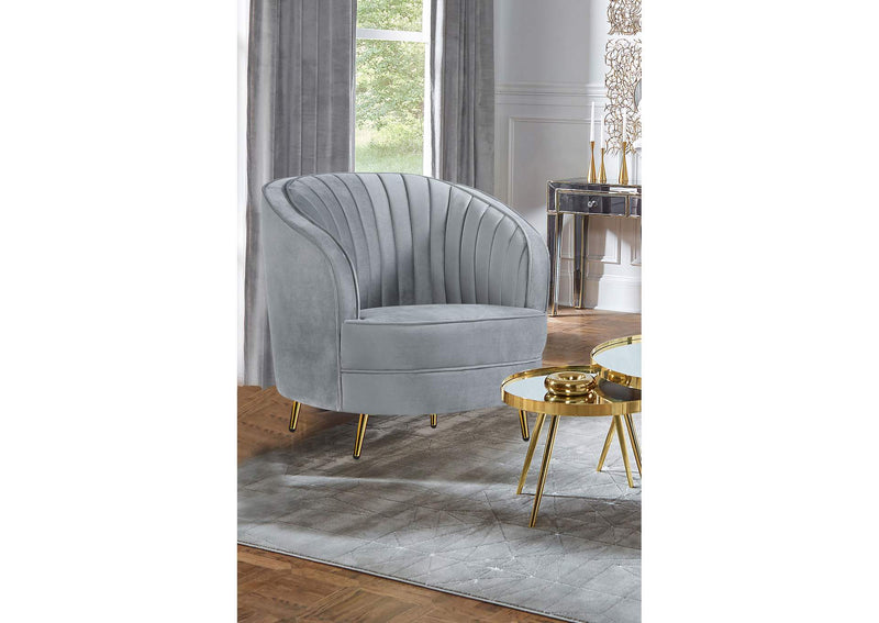 506866 Sophia Upholstered Channel Tufted Barrel Accent Chair Grey