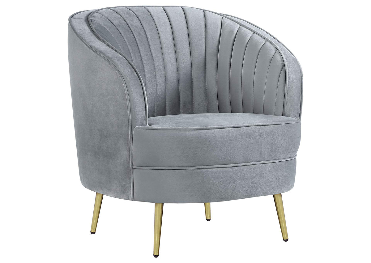 506866 Sophia Upholstered Channel Tufted Barrel Accent Chair Grey