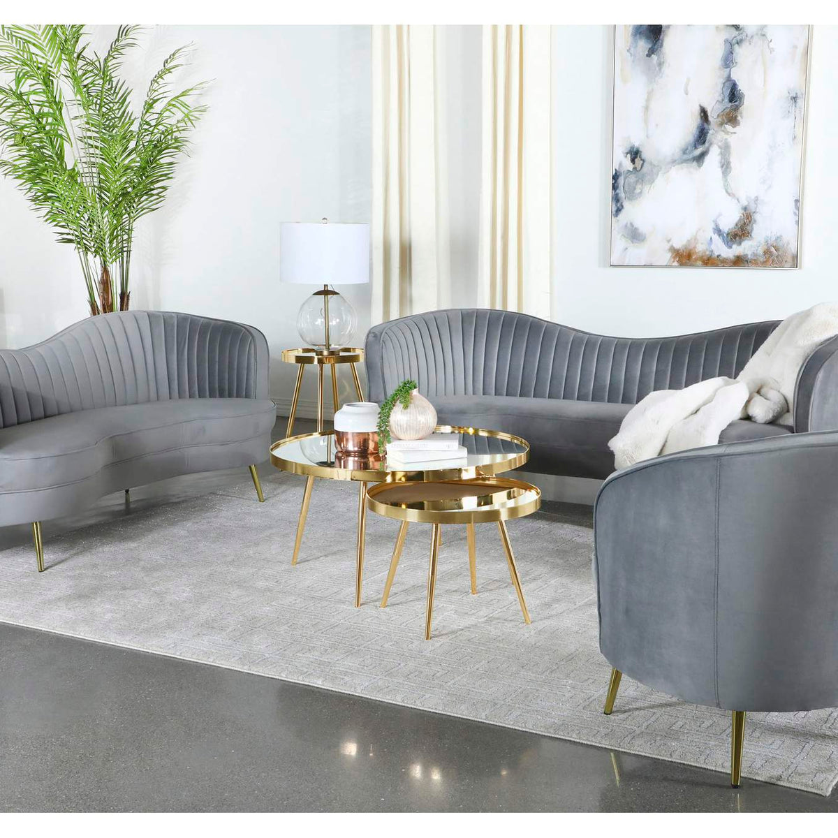 506866 Sophia Upholstered Channel Tufted Barrel Accent Chair Grey