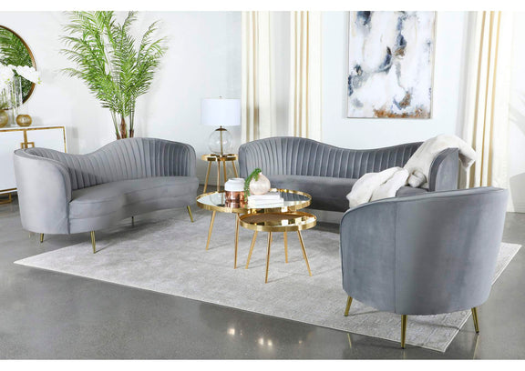 506866 Sophia Upholstered Channel Tufted Barrel Accent Chair Grey