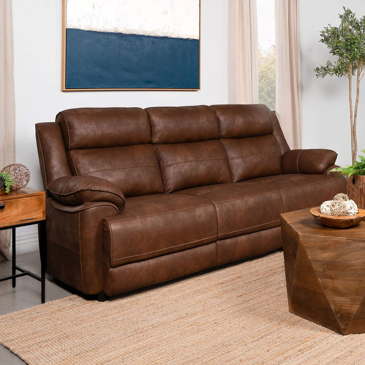 508281 Ellington Upholstered Padded Arm Sofa Dark Brown
