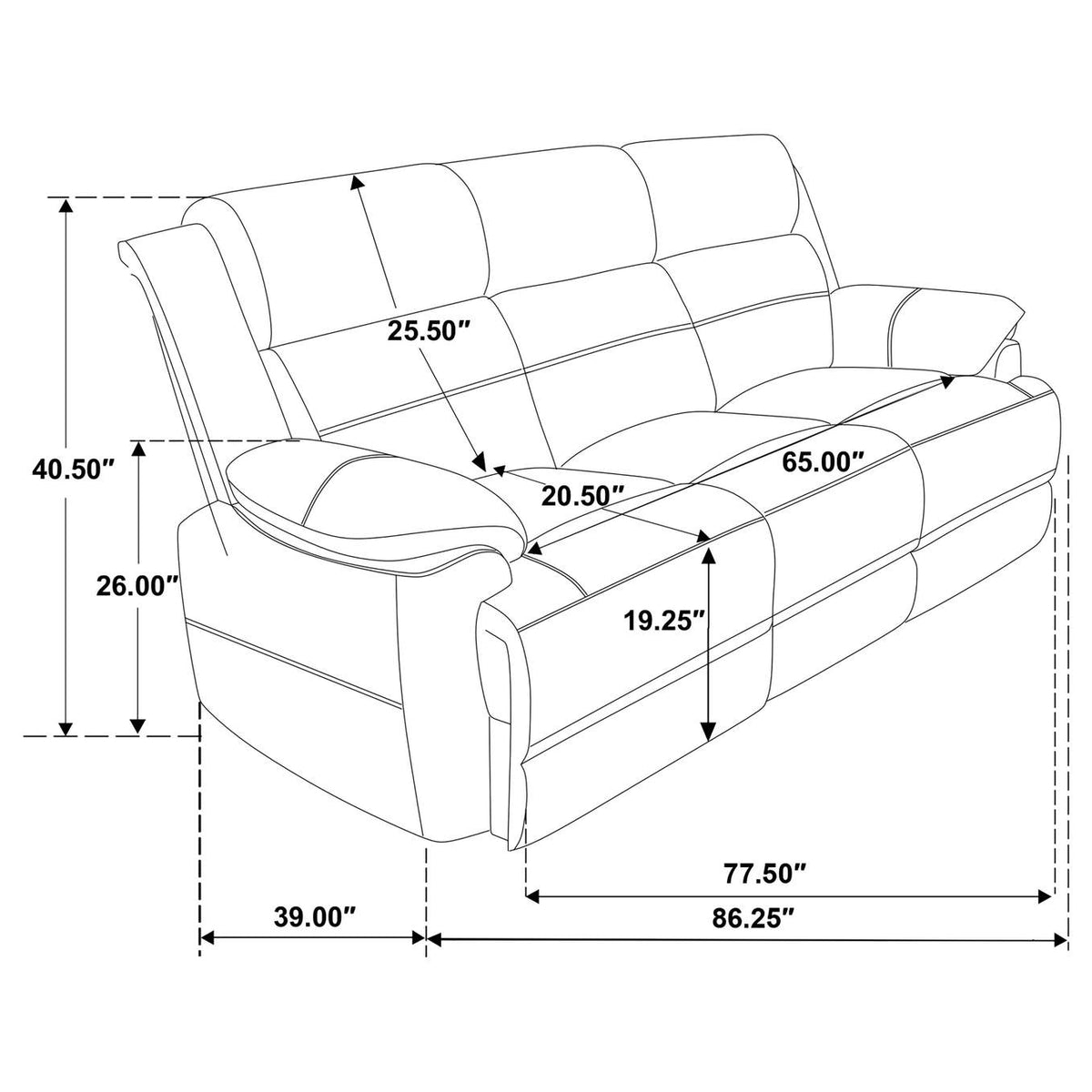 508281 Ellington Upholstered Padded Arm Sofa Dark Brown