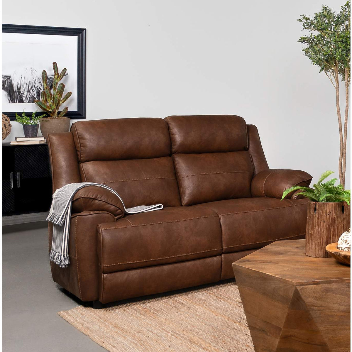 508282 Ellington Upholstered Padded Arm Loveseat Dark Brown