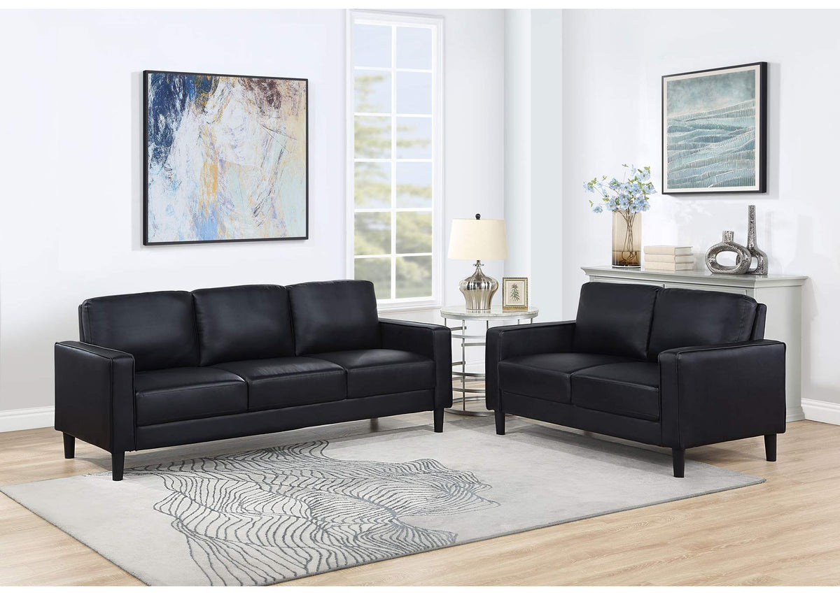 Ruth 2-piece Upholstered Track Arm Sofa Set Black