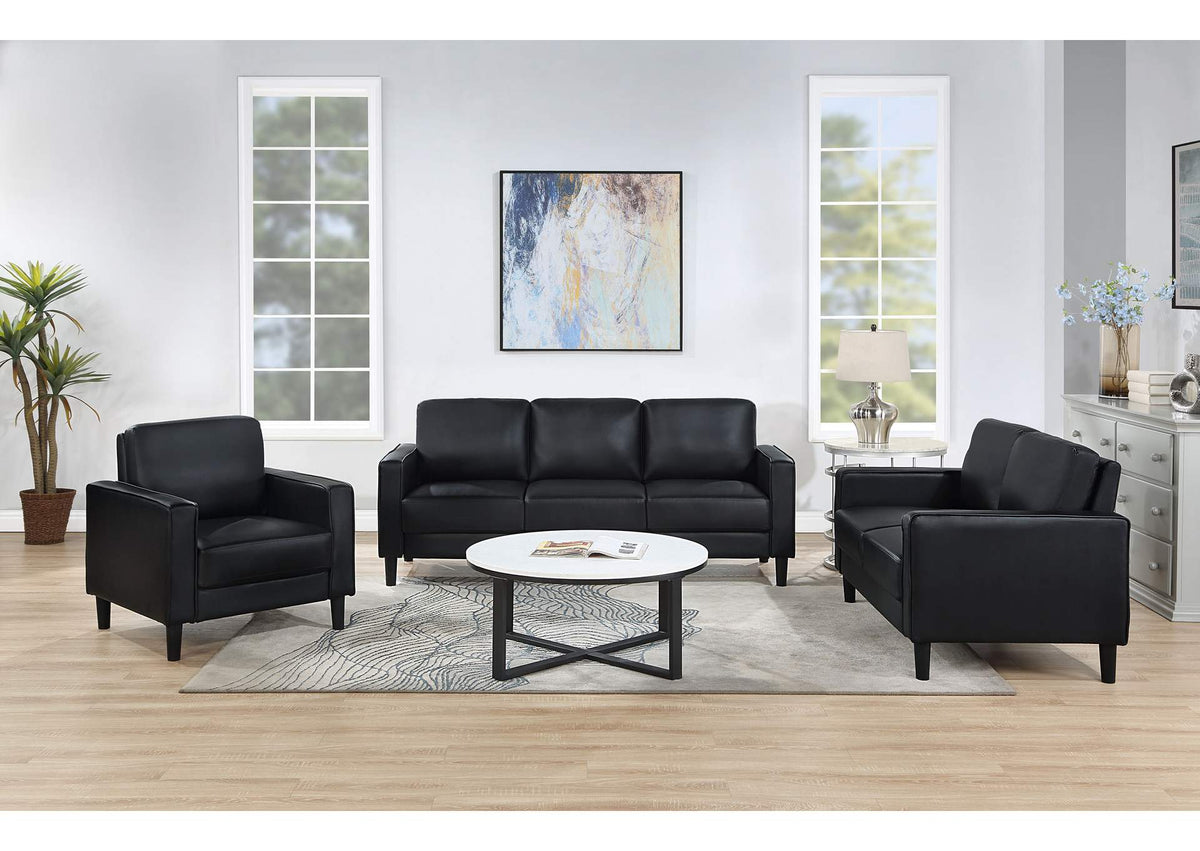 Ruth 3-piece Upholstered Track Arm Sofa Set Black