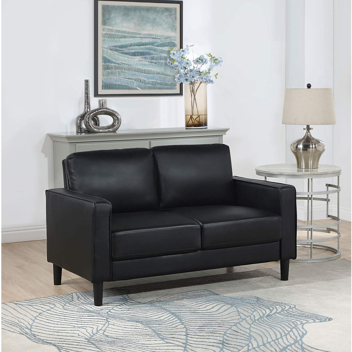 508362 Ruth Upholstered Track Arm Loveseat Black