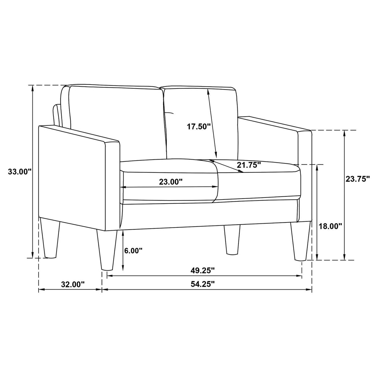 508362 Ruth Upholstered Track Arm Loveseat Black