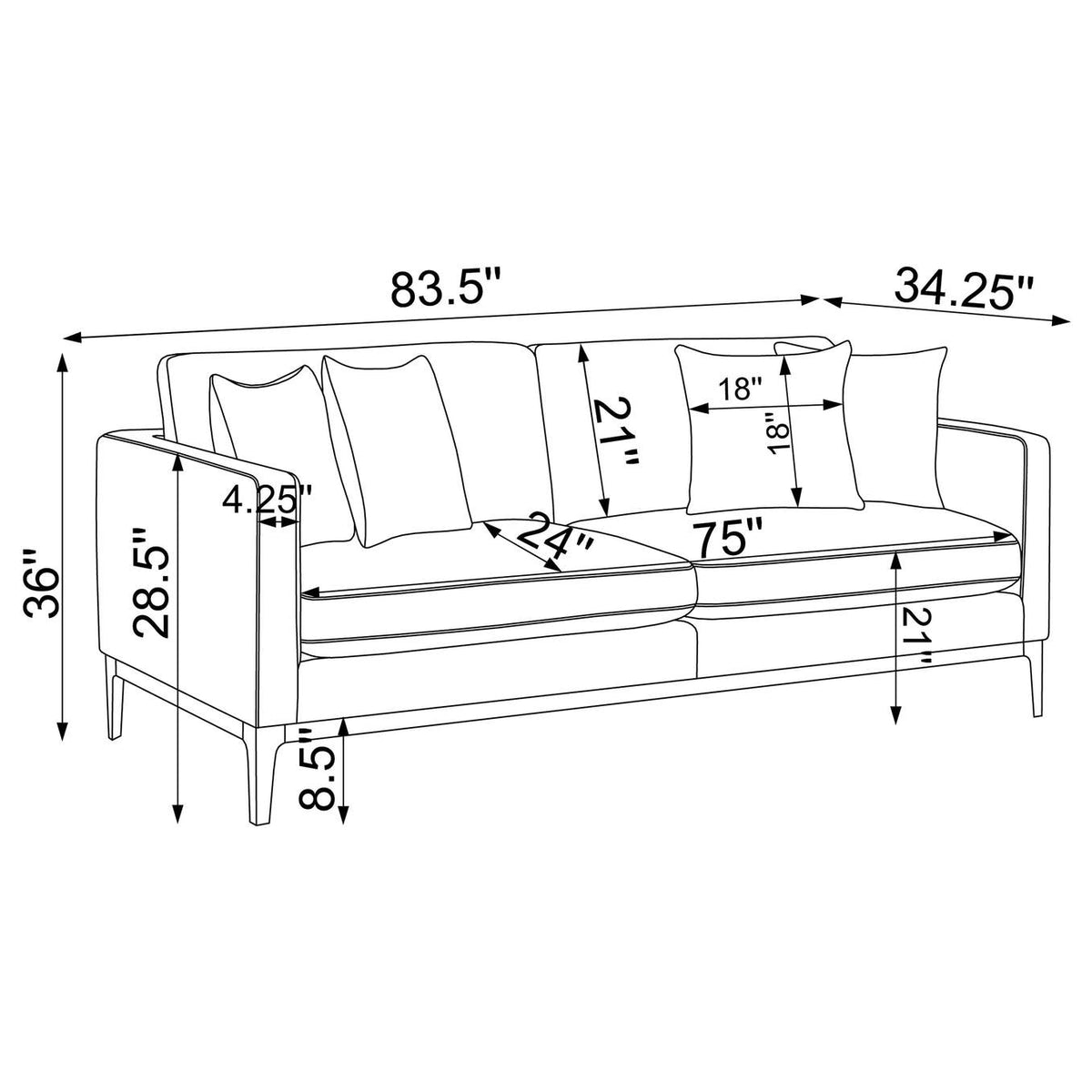 508681 Apperson Upholstered Track Arm Sofa Light Grey