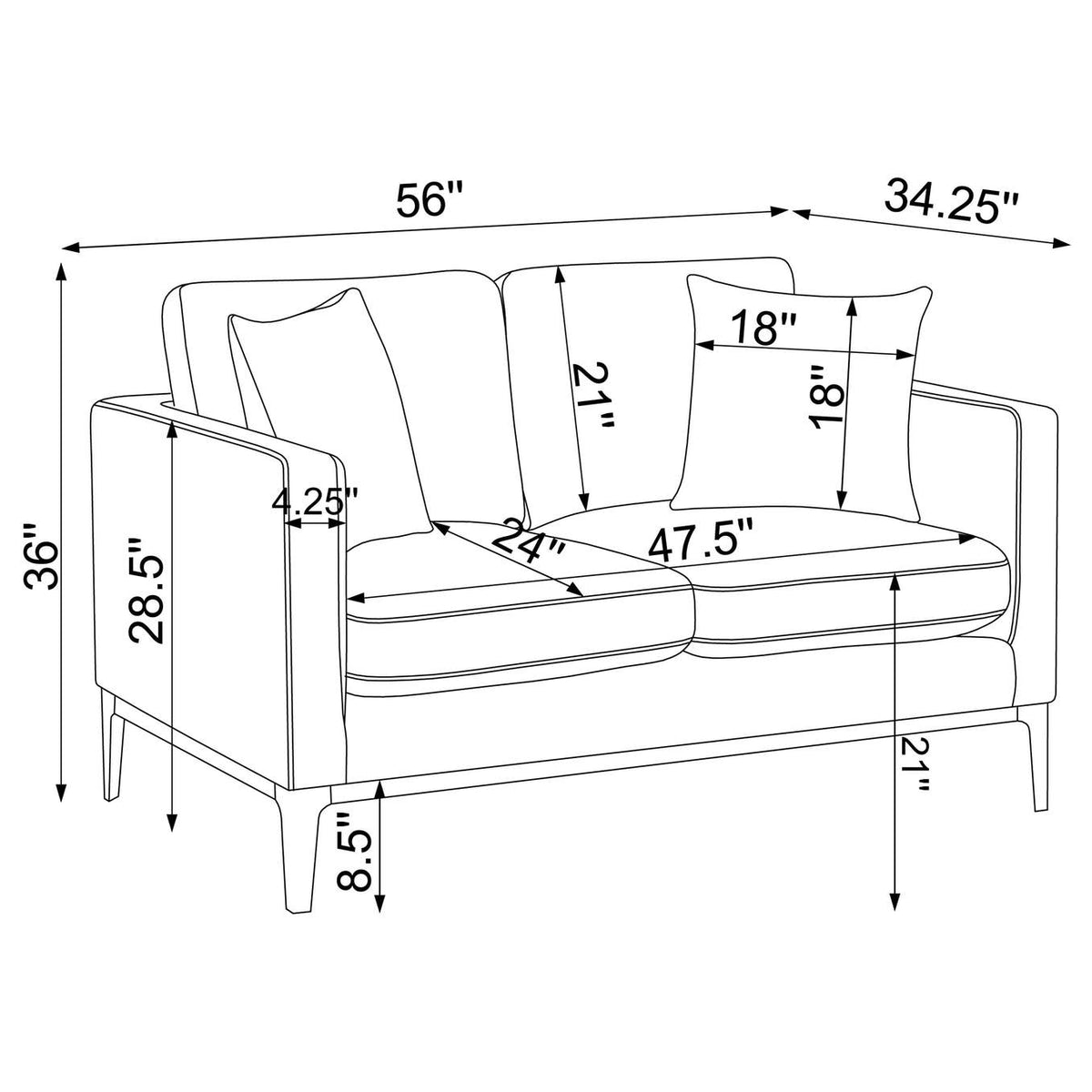 508682 Apperson Upholstered Track Arm Loveseat Light Grey