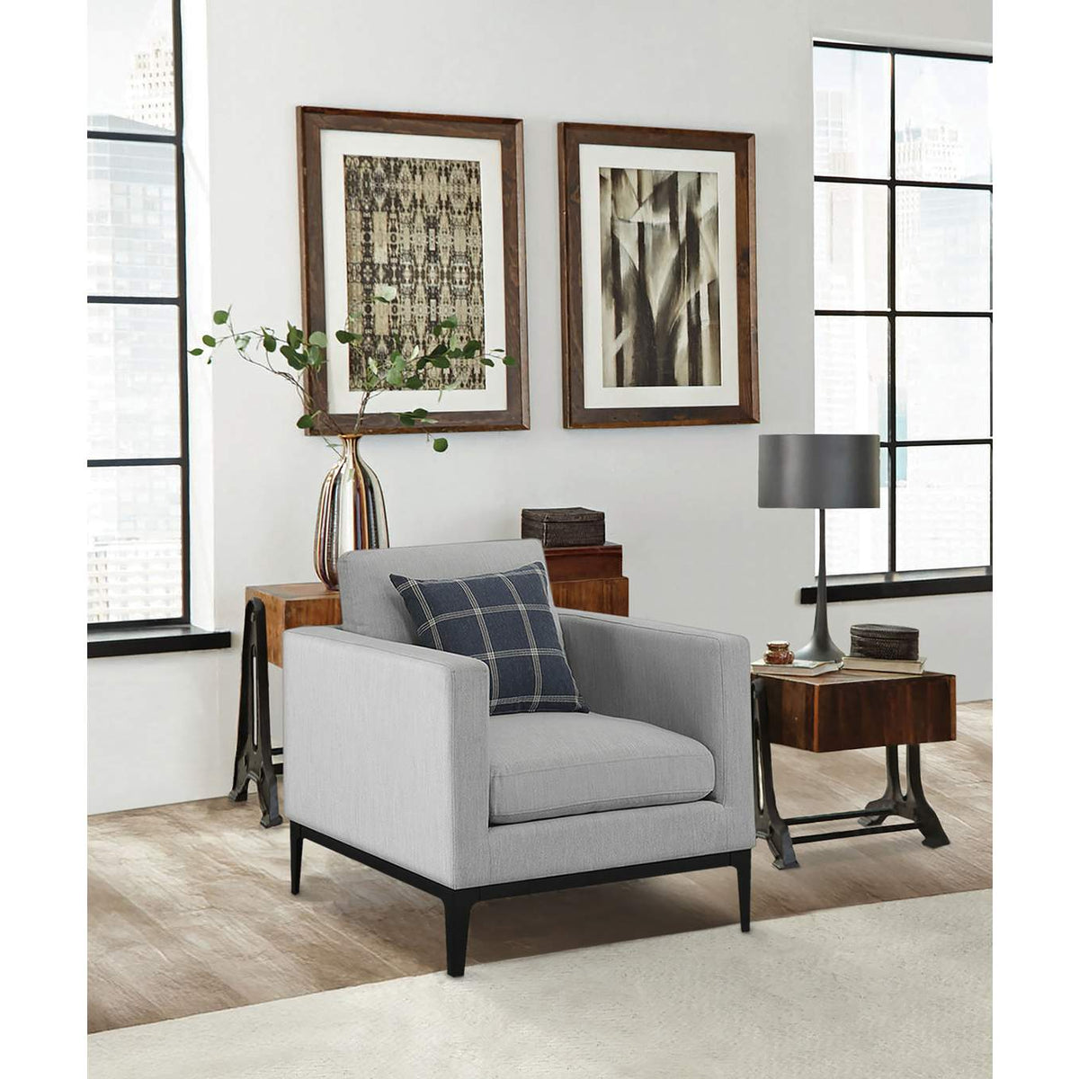 508683 Apperson Upholstered Track Arm Accent Chair Light Grey