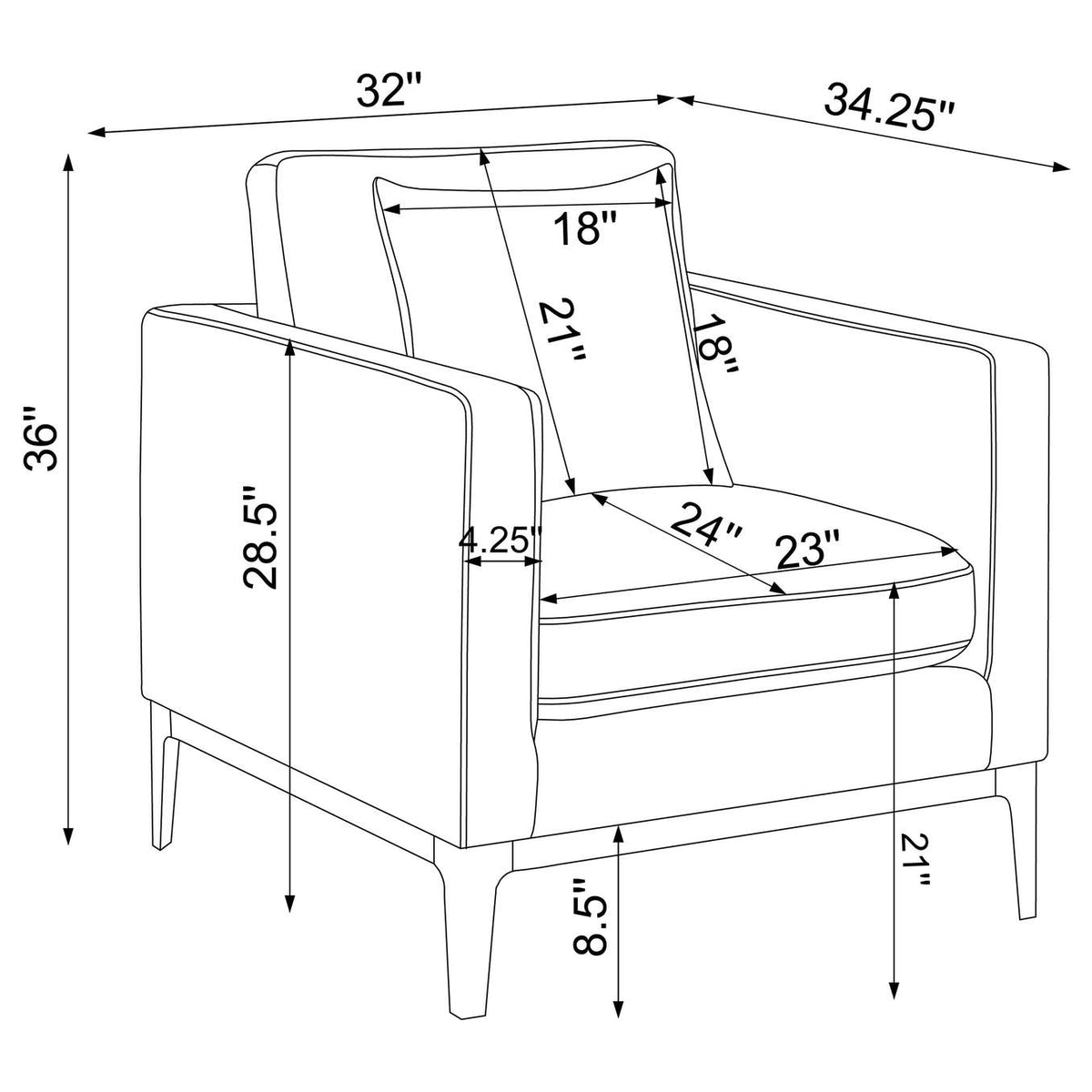 508683 Apperson Upholstered Track Arm Accent Chair Light Grey