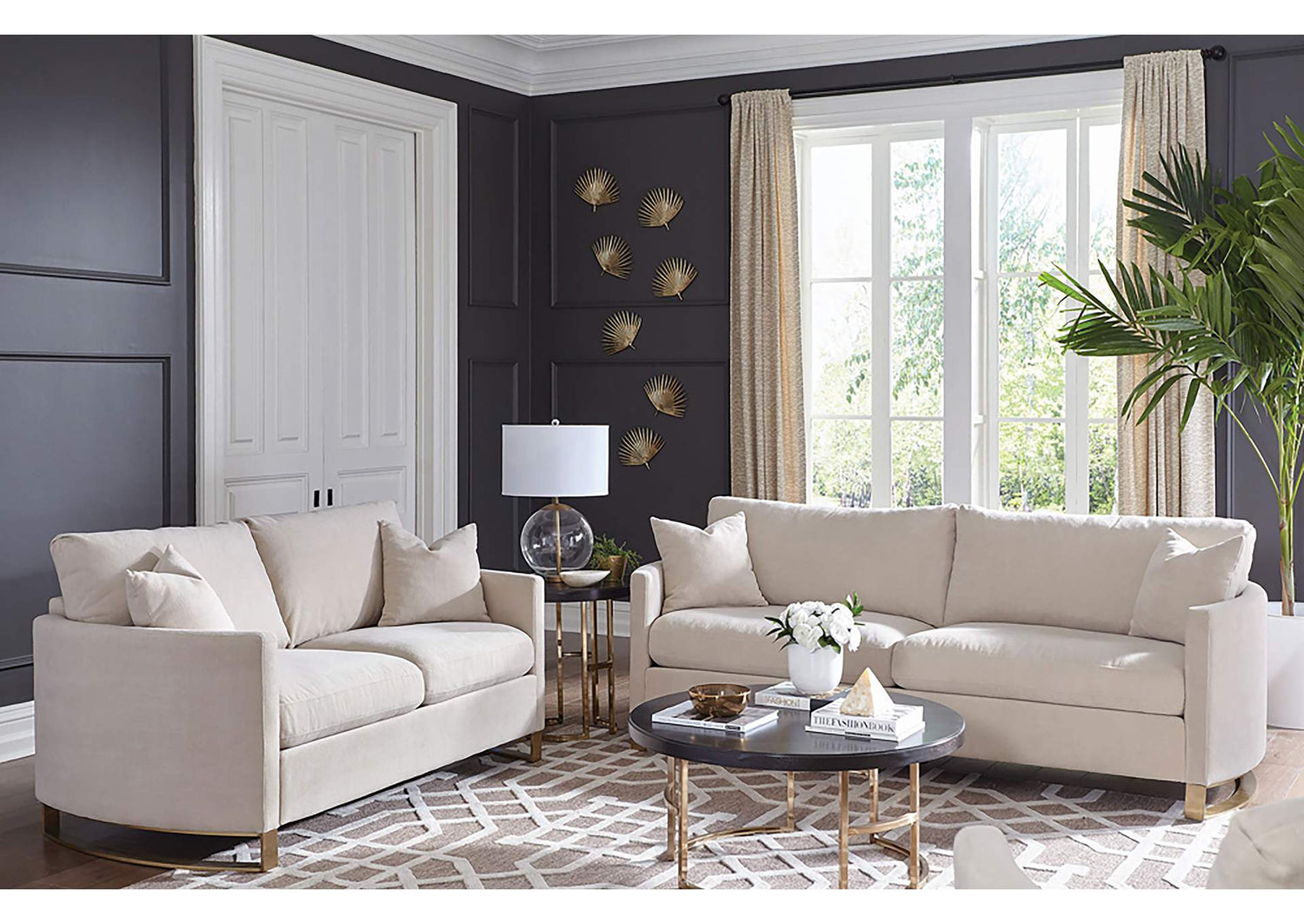 Corliss 2-piece Upholstered Arched Arm Sofa Set Beige