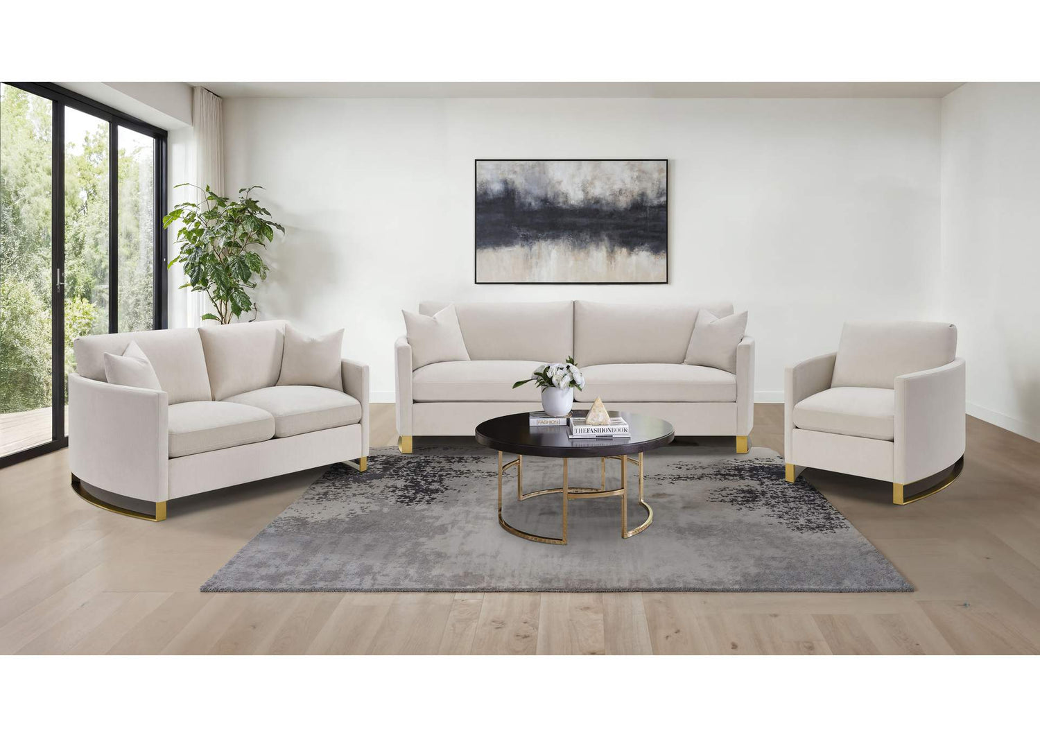 Corliss 3-piece Upholstered Arched Arm Sofa Set Beige