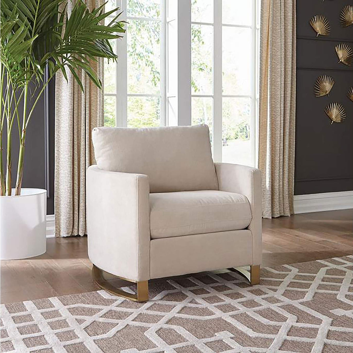 508823 Corliss Upholstered Curved Track Arm Chair Beige