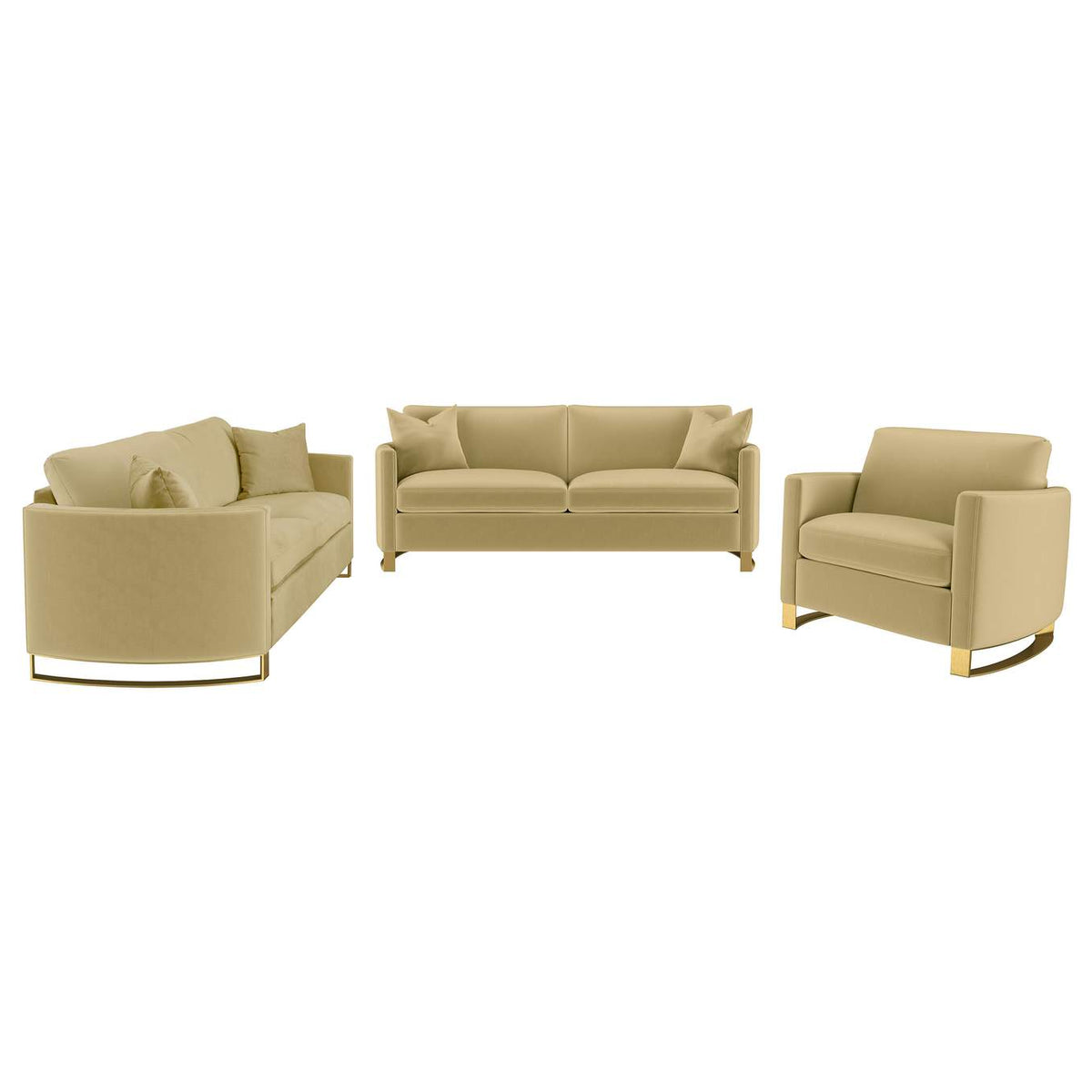 508824-S3 Corliss 3-piece Velvet Upholstered Sofa Set Camel