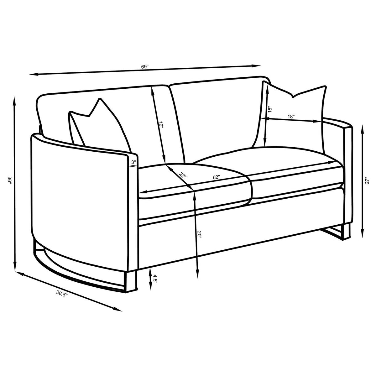 508825 Corliss Upholstered Curved Track Arm Loveseat Camel