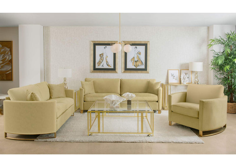508825 Corliss Upholstered Curved Track Arm Loveseat Camel