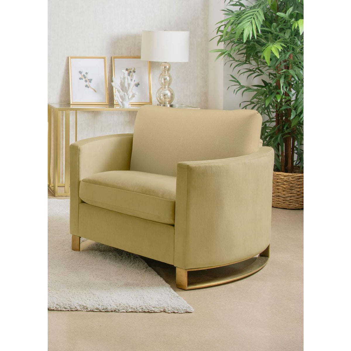 508826 Corliss Upholstered Curved Track Arm Chair Camel