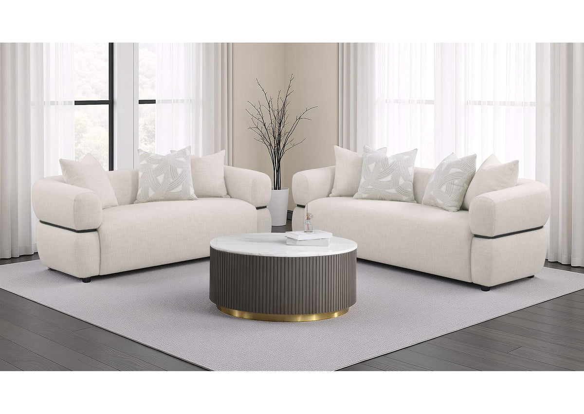 508961-S2 Jeanette 2-piece Fabric Upholstered Round Arm Sofa Set Beige